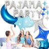 44 Pieces PAJAMA PARTY Balloons Blue Moon Star Heart Aluminum Foil Balloons Silver Latex Balloons for Girls Women Boys Slumber Party Sleepover Birthday Party Spa Party Decoration (Blue)
