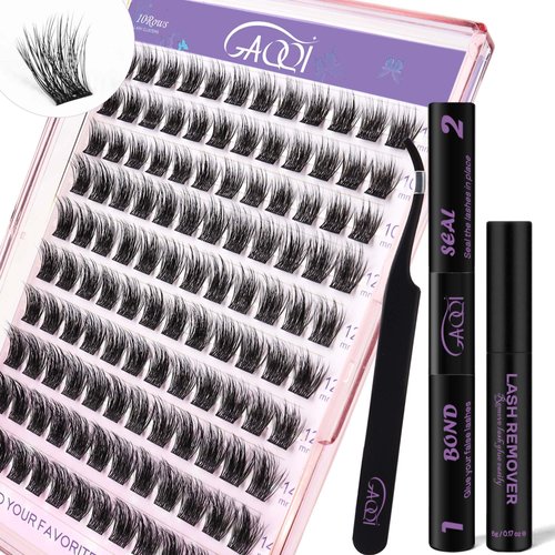 GAQQI Lash Clusters Kit, DIY Lash Extensions Kit 10-14mm Fluffy Cluster Lashes, Volume Eyelash Clusters with Lash Bond and Seal+Tweezer+Remover+120pcs Thin Band Individual Lashes (3D-GQ01-KIT)