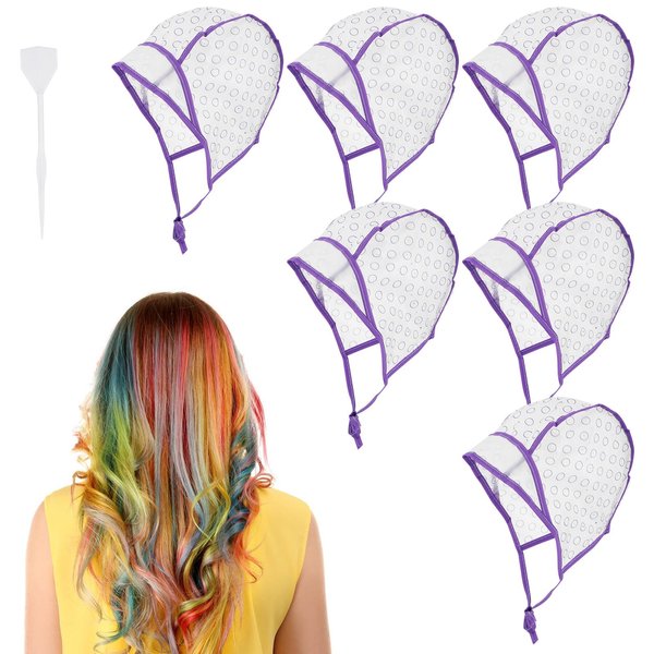 WLLHYF 6 Pieces Hair Cap Dye Colouring Cap Highlighting Frosting Cap Art Tipping Cap with Plastic Crochet Hook for Salon DIY Dyeing Hair Hairdressing