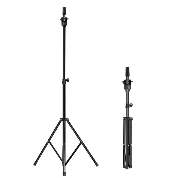XFMF Mannequin Head Stand, Adjustable (32.3-53 inch) Metal Wig Stand Tripod for Canvas Head, Styrofoam Head, Hairdressing Training (Black)