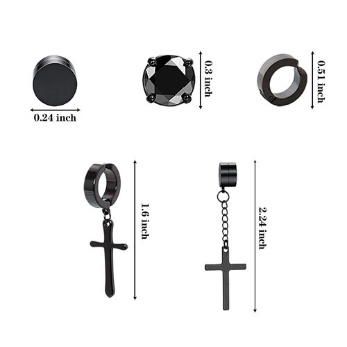 NEWITIN 15 Pairs Magnetic Stud Earrings for Men Stainless Steel Magnetic Earrings Men Clip on Earrings Unisex Dangle Cross CZ Hoop Magnetic Earrings for Men Women