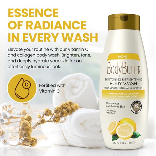 Biocare Vitamin C and Collagen Body Wash: Ultimate Brightening & Toning Solution, Ideal for Men & Women - Enhances Skin & Hydrates, Suitable All Skin Types, Sulfate-Free 16.5 oz