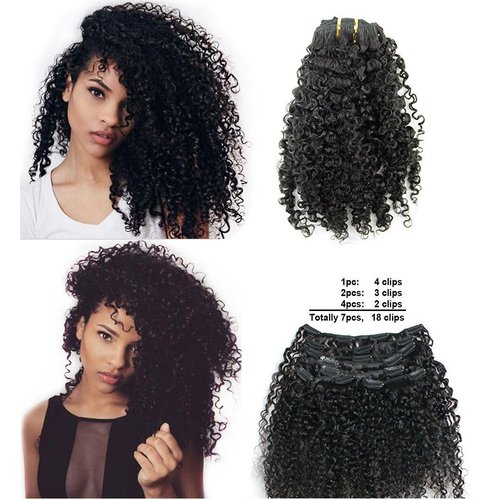 Ms Fenda Brazilian Remy Virgin Hair Kinky Curly 3B 3C Natural Color African American Clip In Hair Extensions 120Gram 7Pcs/Set(16")