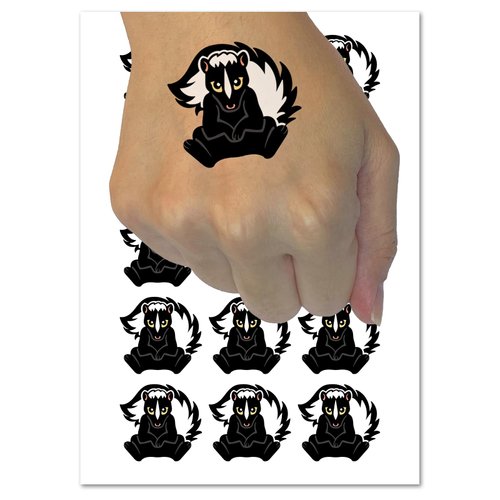 Sweet Skunk Sitting Temporary Tattoo Water Resistant Fake Body Art Set Collection - 54 1" Tattoos (1 Sheet)
