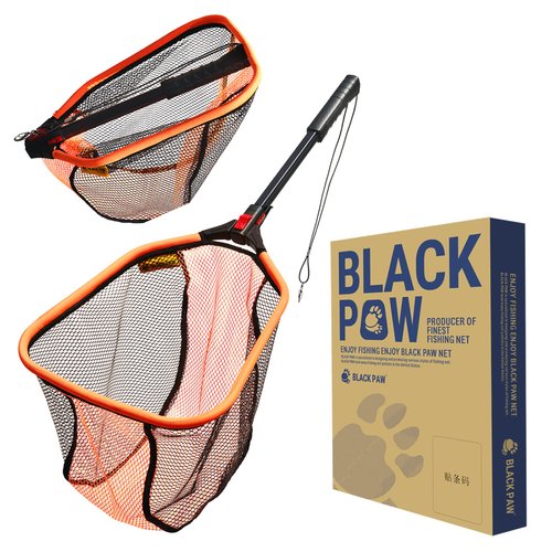 Black Paw Floating Fishing Net - Foldable, Rubber Coated Landing Net with Neoprene Foam Edging, Aerospace-Grade Aluminum, Upgrade EVA Handle for Easy Catch & Release of Fly, Salmon, Bass