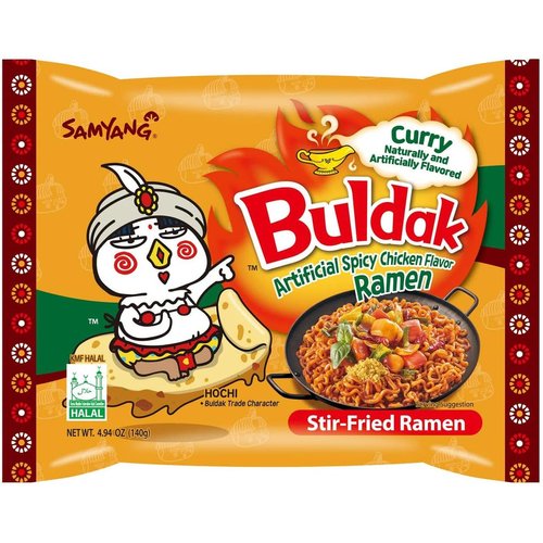 Samyang Curry Buldak Korean Spicy Hot Chicken Stir Fried Ramen Noodles 4.94oz (Pack of 5)