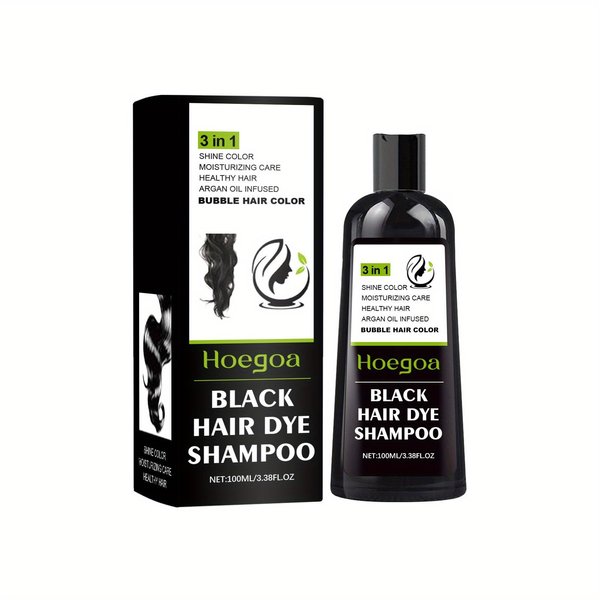 DWENGWUN Black Hair Dye Shampoo for Gray Hair, 3 in 1 Herbal Hair Shampoo for Women and Men, Hair Color Shampoo, for Gray Hair Coverage, Natural Hair Dye Shampoo (Black/1Pcs)