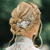 Gorais Flower Wedding Hair Accessories for Brides Silver Leaf Bridal Hair Comb Rhinestone Hair Clip Heaadpiece for Women and Girls