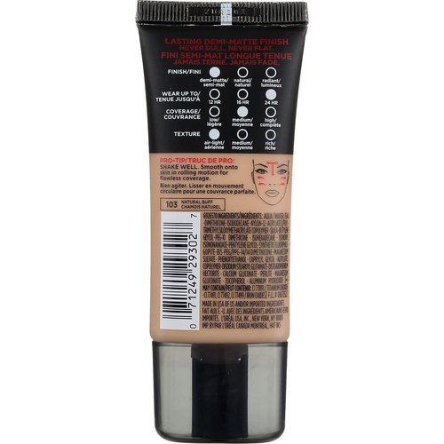 L'Oreal Paris Infallible Pro-Matte Foundation, Natural Buff [103] 1 oz (Pack of 2)