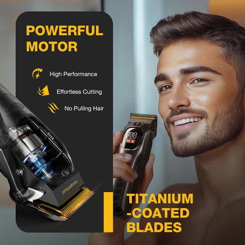 SUPRENT Cordless Hair Clippers for Men - Professional Hair Clippers & Trimmers Set, Wireless Hair Cutting Kit for Family, Rechargeable Hair & Beard Trimmer Set for Men with LED Display