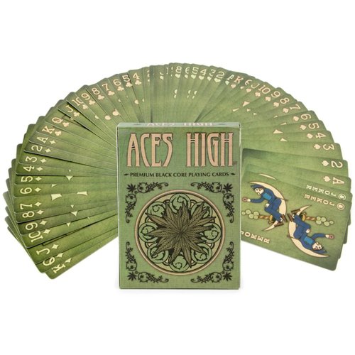 Brybelly Aces High Premium Green Playing Cards, Black Core, Plastic-Coated, Poker Wide Size, Standard Index
