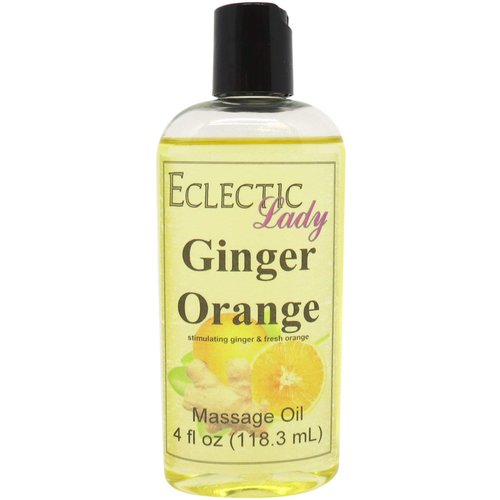 Ginger Orange Massage Oil, 4 oz, With Sweet Almond Oil and Jojoba Oil, Preservative Free, Perfect for Aromatherapy and Relaxation