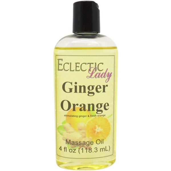 Ginger Orange Massage Oil, 4 oz, With Sweet Almond Oil and Jojoba Oil, Preservative Free, Perfect for Aromatherapy and Relaxation