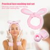 3-Pack Spa Headband and Wristband Set,Soft Plush Makeup Skincare Headband Wrist Bands Cute Bunny Rabbit Ears Face Wash Headband and Towel Wristband Set for Women Girls Washing Face Skin Care (A-Pink)
