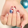 24Pcs 4th of July Press on Nails Medium Almond Independence Day Fake Nails Red Glitter French Tip False Nails with Star Designs Full Cover Stick on Nails Acrylic Patriotic Artificial Nails for Women