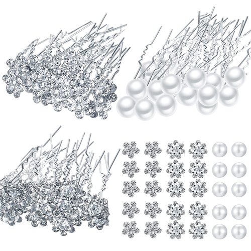 60 Pieces Bridal Wedding Hair Pins Pearl U Shape Rhinestone Bridal Rhinestones Accessories for Women