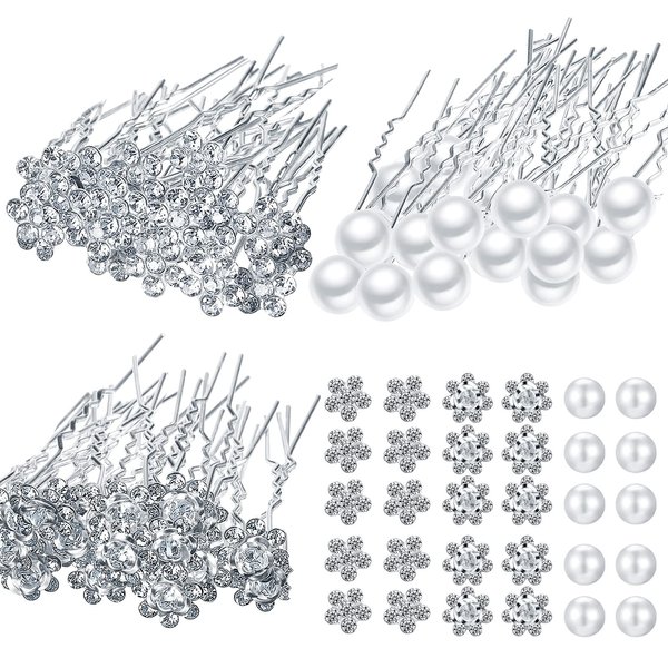 60 Pieces Bridal Wedding Hair Pins Pearl U Shape Rhinestone Bridal Rhinestones Accessories for Women