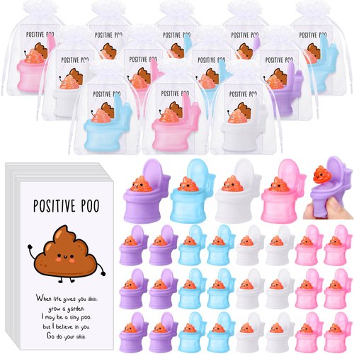 HyDren 12 Sets Funny Positive Poo Gifts Mini Gag Toilet Toys Support Cards with Bags for Christmas Employees Appreciation Party Favors White Elephant Gifts Adults Stress Relief Poop Bulk