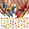 Fall Nail Art Stickers - 12pcs Autumn Leaves Nail Stickers 3D Self-Adhesive Leaf Nail Decals Fall Maple Water Transfer Stickers with Turkey Pumpkins Design Fall Nail Art Supplies