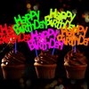 24 Pieces Glow Party Neon Party Supplies Happy Birthday Cake and Cupcake Toppers for Glow Neon Birthday Party Wedding Decoration Black Light Reactive Party Halloween Christmas