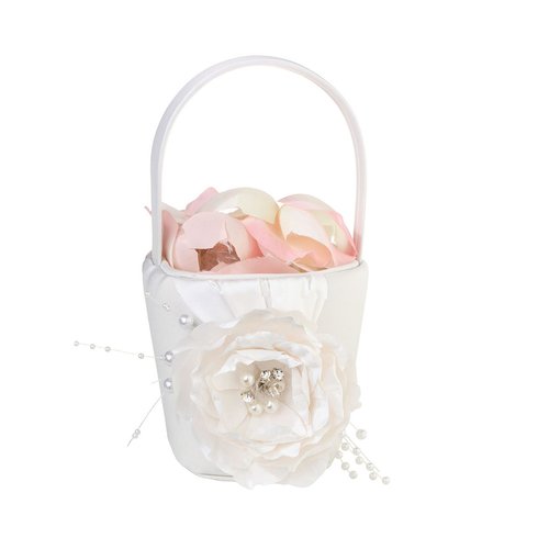 Lillian Rose Vintage White Rose Wedding Flower Girl Basket, Multicolor