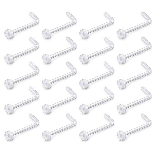 D.Bella 18g Clear Nose Ring Retainer Bioflex L Shape Nose Rings Studs Piercing Jewelry Flat Top