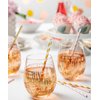Comfy Package [200 Pack] Pink & Gold Paper Straws Disposable, 100% Biodegradable Multi-Pattern Party Straws For Birthday, Wedding and Holiday Decoration