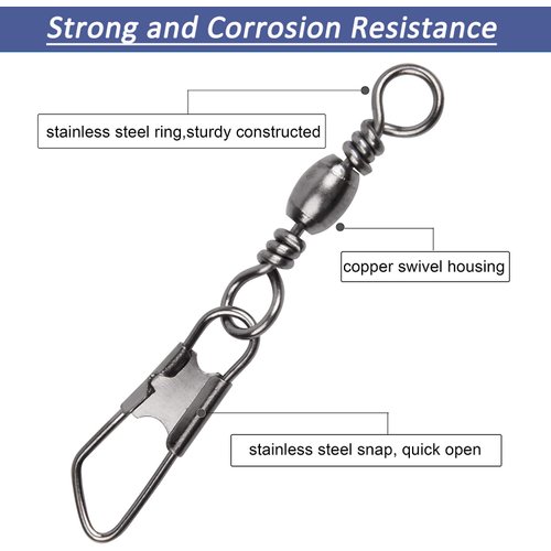 JSHANMEI Fishing Swivels Snaps Rolling Barrel Swivels with Safety Snap High Strength Freshwater Saltwater Fishing Snap Swivels Fishing Tackle Accessories Lure Line Connector (150pcs/kit)