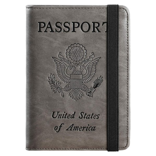 Passport Holder Cover Wallet Travel Essentials RFID Blocking Leather Card Case International Travel Must Haves Travel Accessories for Women Men(101#Coffee Grey)