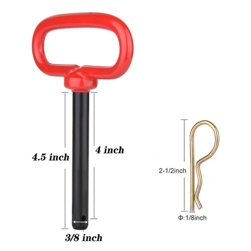2 Pcs 3/8 inch Red Handle Hitch Pin Accessories for Tractors,Clevis Pin 3/8 x 4 Inch