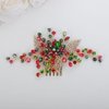 Teyglen Bride Crystal Rhinestone Wedding Hair Comb Green and Red Crystal Hair Piece Gold Leaf Crystal Hair Side Comb Christmas Wedding Headpiece Hair Accessories for Women Girls (Red)