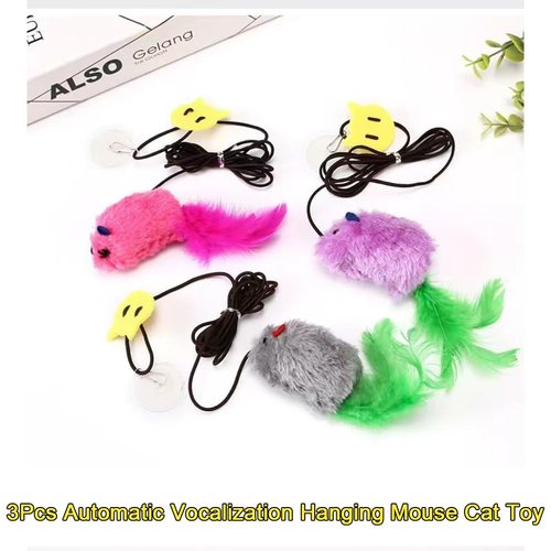 AYWVRBST 3 Pack Hanging Cat Toys, Self Play Chase Exercise, Make Sound, Adjustable Bouncy String, Hanging Mouse Cat Toy for Bored Indoor Adult Cats Kittens, Cat Teaser Toy, with Adhesive Hooks