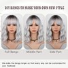 MINLEE Silver Gray Wig with Bangs for Women 14 Inch Short Bob Wavy Curly Wig Gray Hair Wigs Heat Resistant Synthetic Wigs