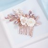 Missgrace Bridal Hair Accessories: Crystal Pearl Leaf Rhinestone Hair Comb, Gold Flower Side Clips for Brides and Women (Rose Gold Pink)