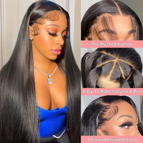 miniask 20 Inch Lace Front Wigs Human Hair Straight Frontal Wigs Human Hair HD Lace 180 Density Pre Plucked Bleached Knots Wig for Women Human Hair Glueless 13x4 lace Front Wigs Human Hair