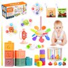 OUWANCH Montessori Toys for Babies 6-12 Months, 8 in 1 Montessori Baby Toys, Soft Baby Teething Toys, Stacking Building Blocks & Cups for Infants, Montessori Toys for 6+ Month Old