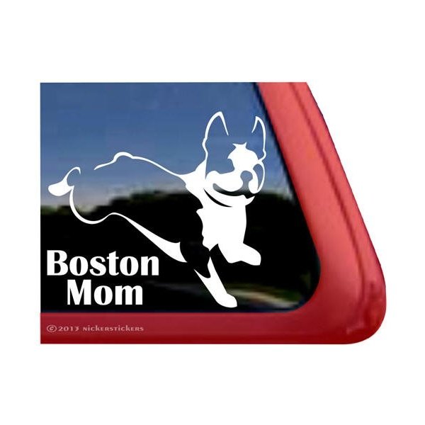 Boston Mom - Jumping Boston Terrier Dog Vinyl Window Decal Sticker