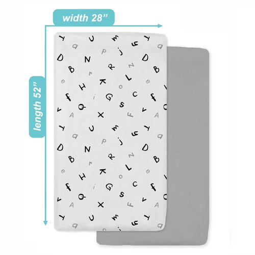 American Baby Company 2 Pack Fitted Crib Sheets 28" x 52", Soft Breathable Neutral 100% Cotton Jersey Sheet, Alphabet and Gray, for Boys and Girls, Fits Crib and Toddler Bed mattresses