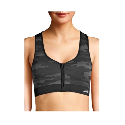 Women's Sports Bra (Black Camo Medium Support Zipfront, LG 12-14)