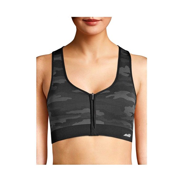 Women's Sports Bra (Black Camo Medium Support Zipfront, LG 12-14)