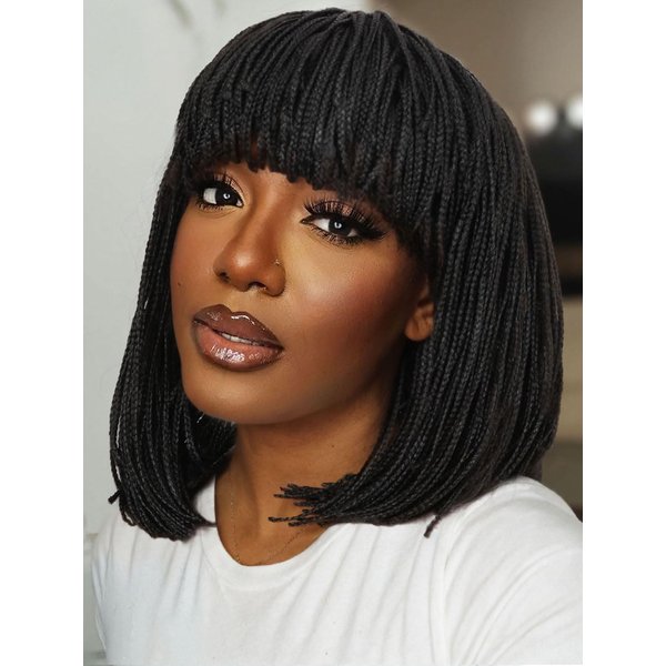 Fancy Hair Braided Wigs for Black Women Short Box Braid Wig Synthetic Bob Braid Wig for African American Women (Black, 14)