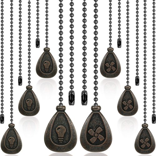 8 Pieces Pull Chains Extension Fan Pull Chain Pendant Ceiling Fan Pull Chain 12 Inch Ceiling Fan Chain Extender Ornament with Ball Fan Chain Connector (Black Copper Color)