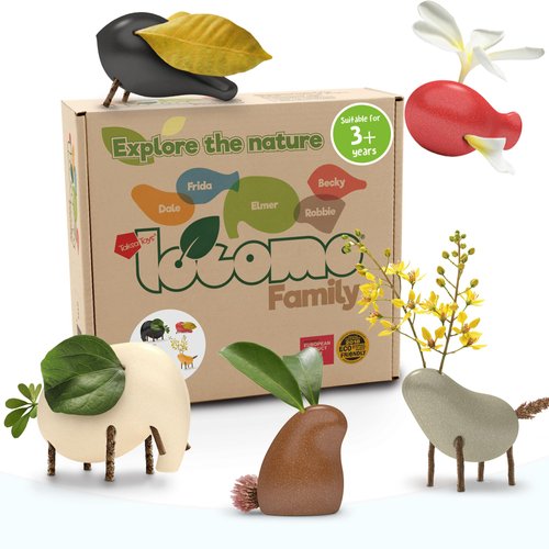 Taksa Toys Locomo Family Multicolored Edition IV (Set of 5) - Wooden Animal Figures Open-Ended Educational Outdoor Play to Trigger Child’s Imagination and The Love of Nature. Montessori Waldorf Toys