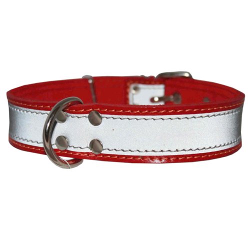Genuine Leather Reflective Dog Collar 25" Long 1.5" Wide Red Fits 17"-22" Neck
