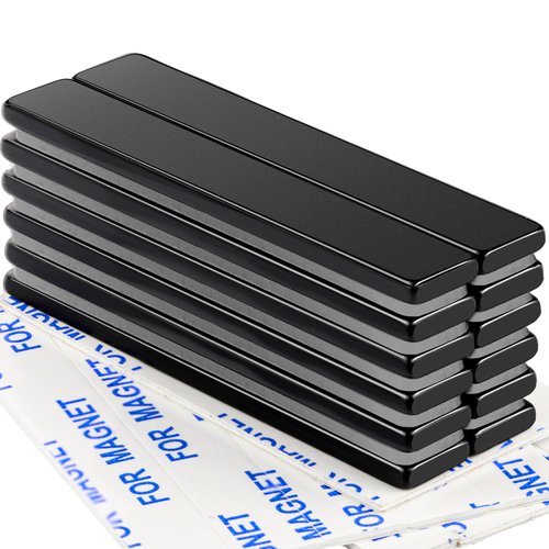 Waterproof Neodymium Bar Magnets with Epoxy Coating, Powerful Permanent Rare Earth Magnets, with Double-Sided Adhesive - 60 x 10 x 3mm, Pack of 12