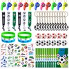 Soccer Party Favors Supplies Set With 80PCS Soccer Theme Birthday Party Decorations Gift Toy Stickers Eraser Silicone Wristbands Soccer Ball Keychains Whistle Prefect for Football Party Gifts Bags