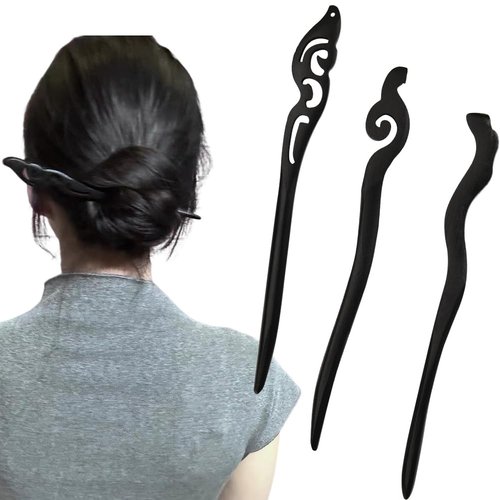 Wooden Hair Sticks Chinese Japanese Hair Chopsticks for Women Girls Wood Hair Fork Vintage Hair Pins for Teen Girls Hair Bun Maker for Long Hair Accessories 3 Pcs