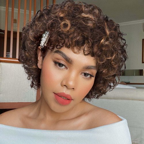 Quantum Love Short Curly Human Hair Wigs for Black Women Mix Brown 6 Inches Afro Kinky Curly Braz...