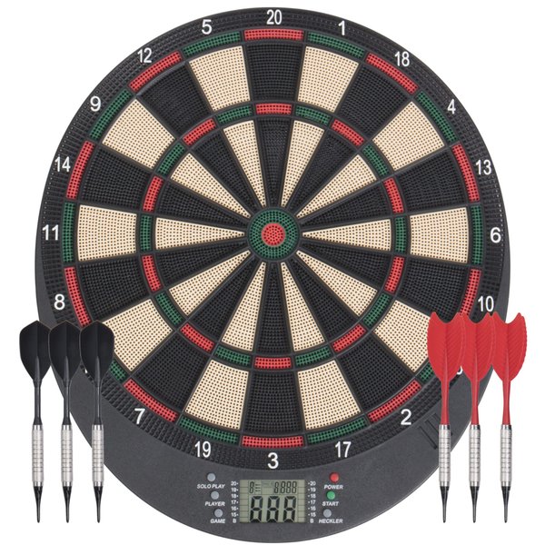 Arachnid Lightweight Electronic Dartboard with LCD Scoring Displays, Heckler Feature, 8-Player Scoring and 21 Games with 65 Variations , Black, 18.5L x 17.5W x 6.75D in.