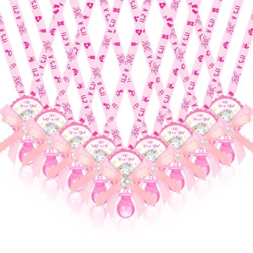 Remuuly 60 Pcs Baby Shower Pacifiers Necklace Cute Elephant Acrylic Baby Pacifier Party Favor Pacifiers Charm Pacifiers Necklace for Girls Boys Baby Shower Party Decoration Table Scatter (Pink,Girl)
